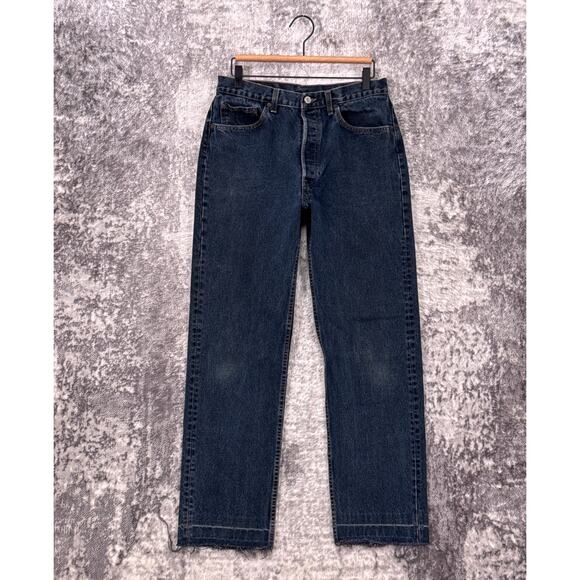 Vintage Levis Jeans 30 in x 30 in Mens 501 Made in USA Dark Denim Raw Hem